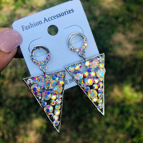 Crystal Triangle Earrings in silver