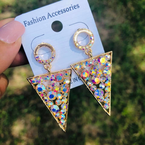 Crystal Triangle Earrings in gold