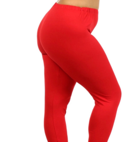 Plus size soft brushed leggings in red