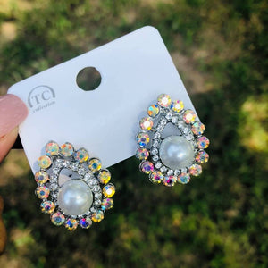 Pearly Crystal Studs Silver