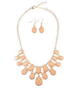 Light Brown Chunky Stone Necklace Earring set